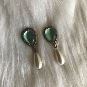 Blue and gold tear drop earrings